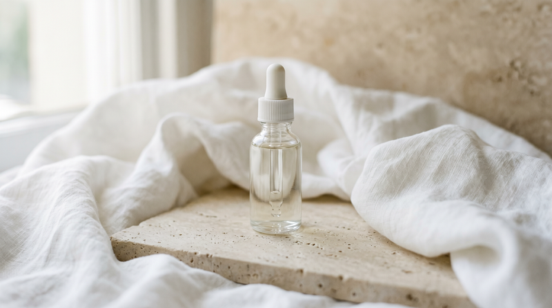Editorial skincare product photograph — fragrance in skincare.