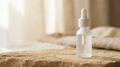 Editorial skincare product photograph — niacinamide and skin sensitivity.