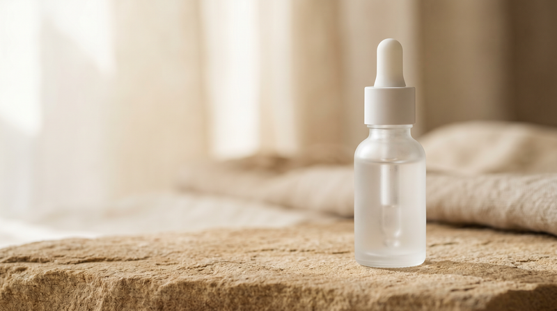 Editorial skincare product photograph — niacinamide and skin sensitivity.