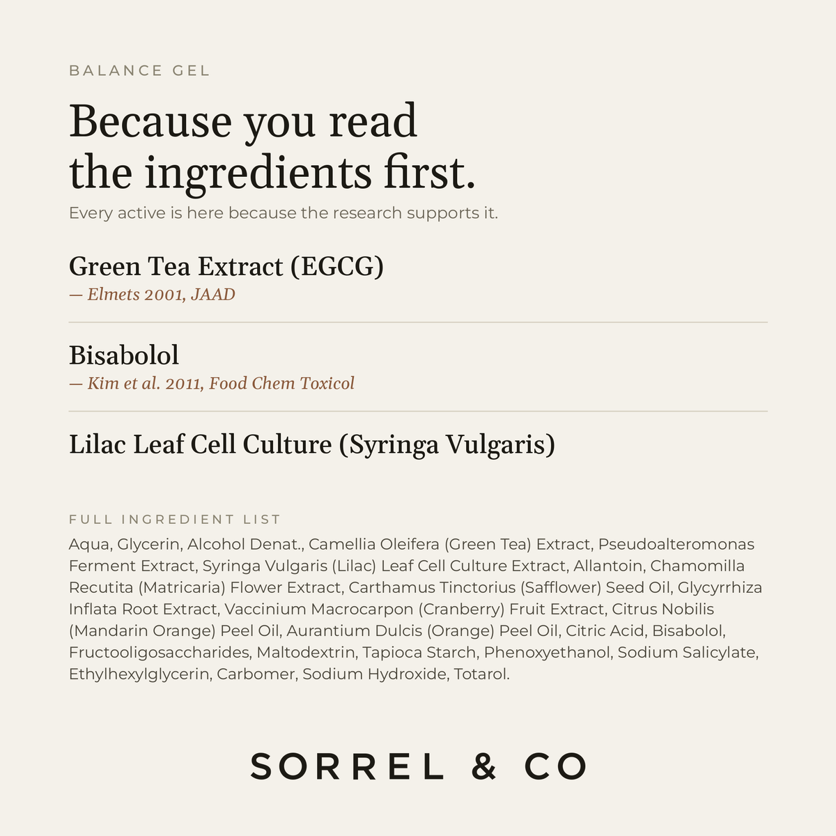Balance Gel with Green Tea & Bisabolol ingredients