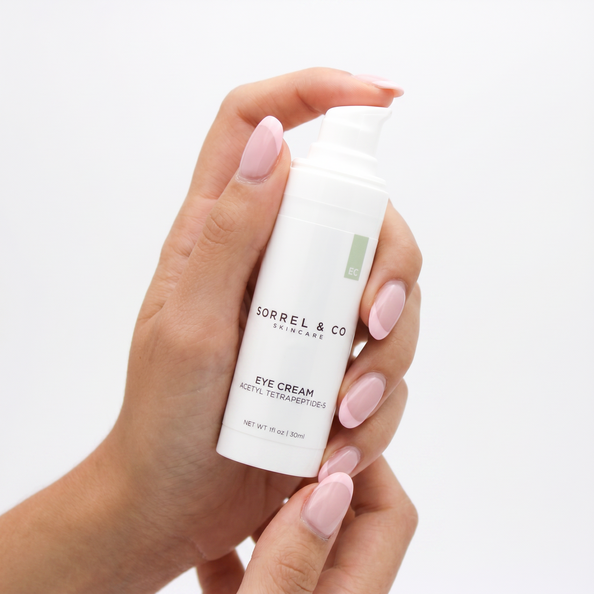 Eye Cream with Acetyl Tetrapeptide-5 held in hand